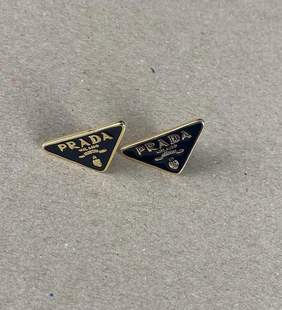 Prada Black Gold Finish Silver Triangle Stud Earrings Etsy
