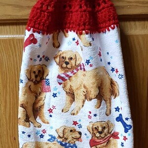 Dog Independence Day Crocheted Hanging Dish Towel