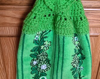 Happy St. Patrick's Day Dish Towel with Crocheted Hanging Top