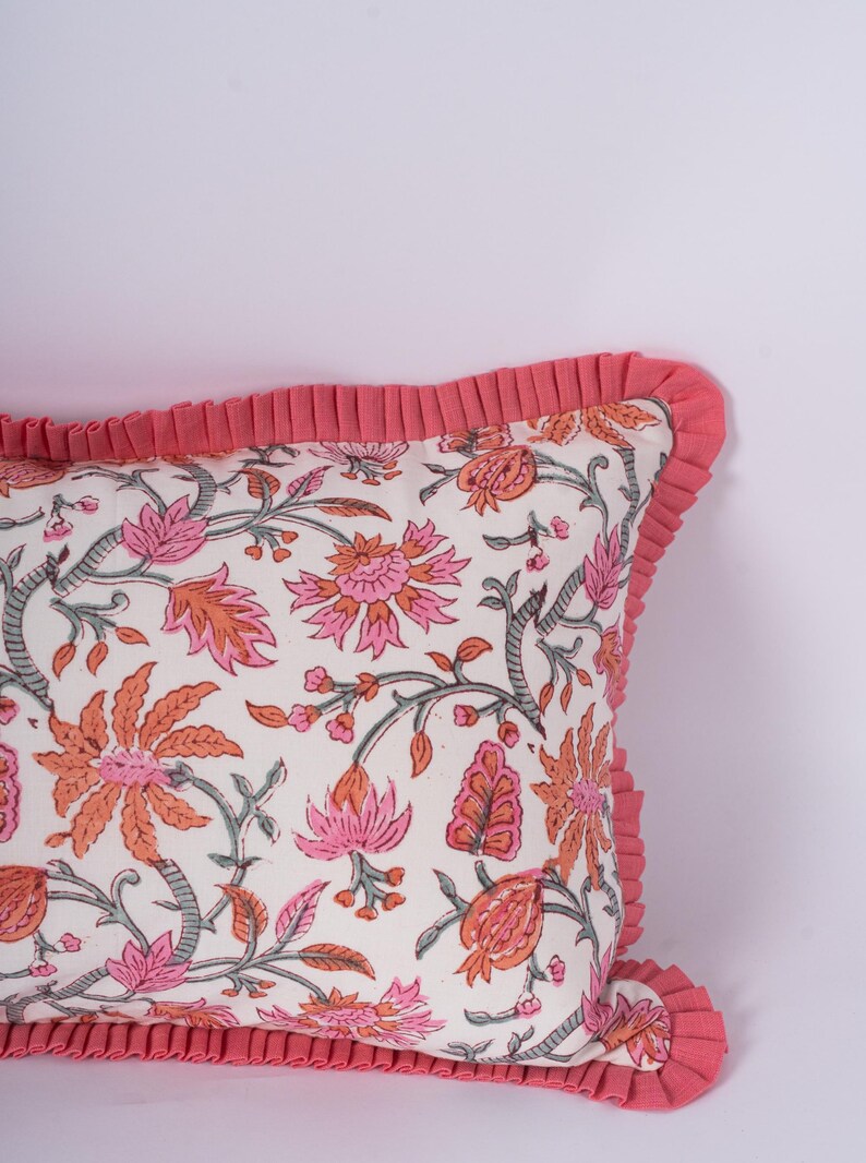 Hand Block Print Floral Pillow Cover - Thumbnail 5