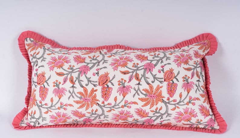 Hand Block Print Floral Pillow Cover