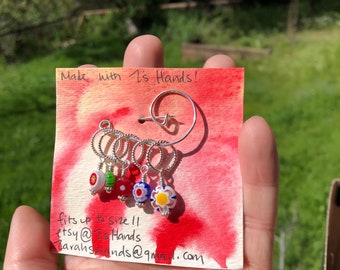 Set of 5 Millefiori glass knitting stitch markers!