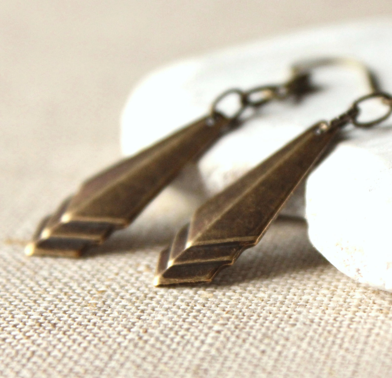 Art Deco Earrings Hooks or Clip On Earrings antiqued brass Etsy