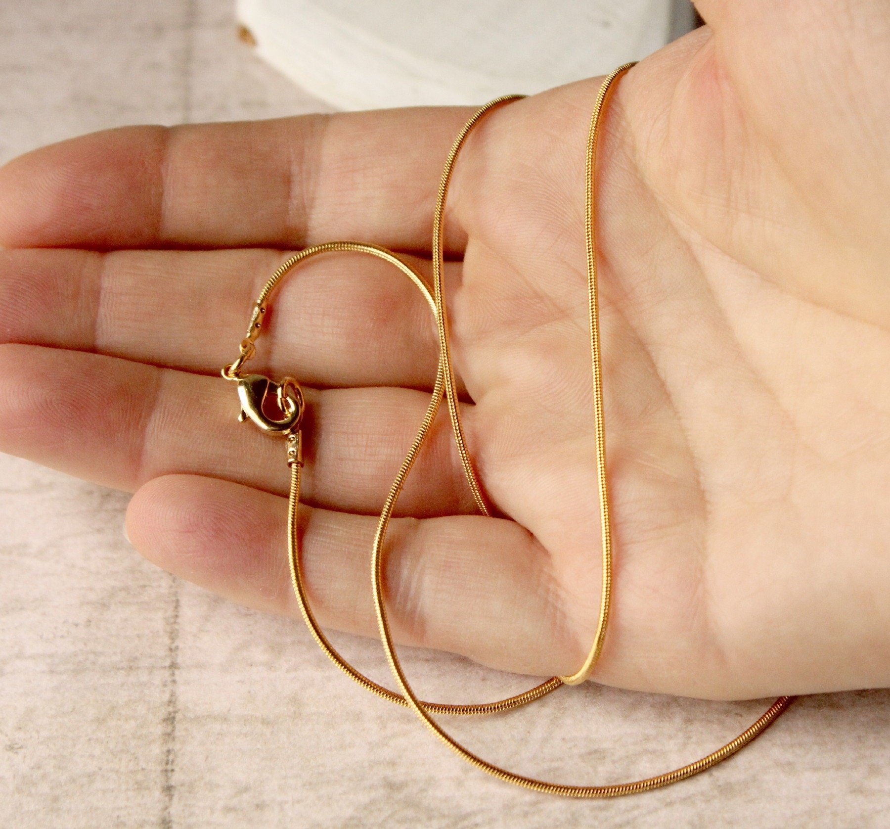 Gold snake chain necklace 16kt gold plated dainty 1.2mm very | Etsy