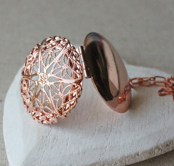 Rose Gold Locket necklace Round Rose gold plated photo locket Etsy