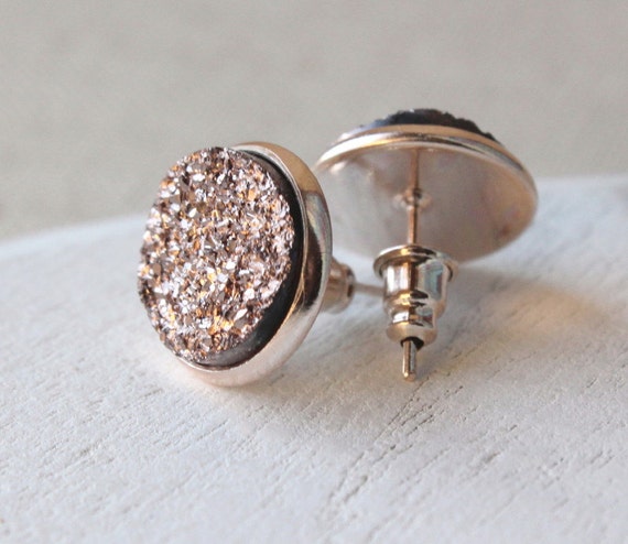 Items similar to Rose Gold Druzy STUD Earrings or CLIP, Druzy Jewelry ...