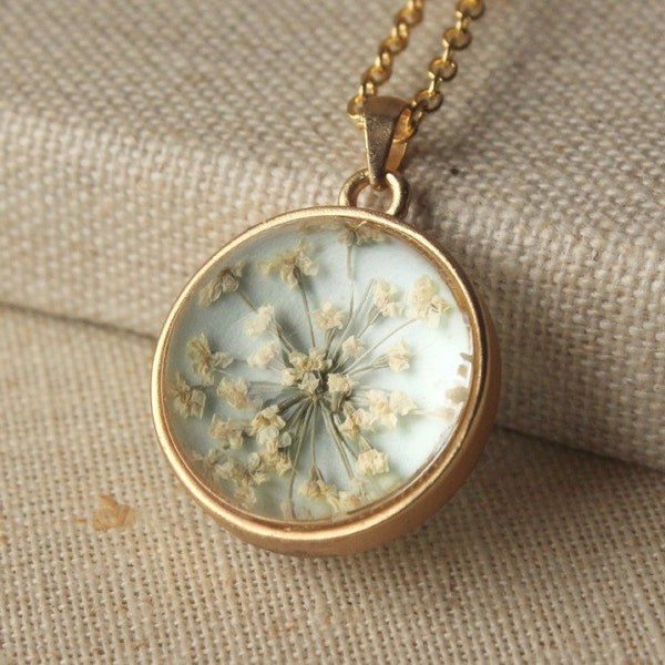 Collier de fleurs pressées, pendentif fleur séchée, pendentif terrarium, bijoux de fleurs séchées, pendentif de fleurs réel N118