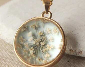 Pressed flower necklace, Dried flower pendant, terrarium pendant, SILVER finish ONLY, dried flower jewelry, real flower pendant N118