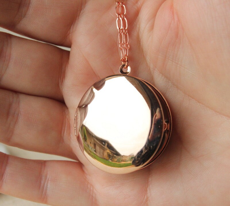 Rose Gold Locket necklace MEDIUM Round Rose gold photo locket Etsy
