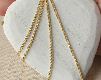 Matte gold chain necklace, you choose length 13 inch - 36 inch, SMALL 1.5mm dainty gold plated round link, tiny Gold necklace chain SF64