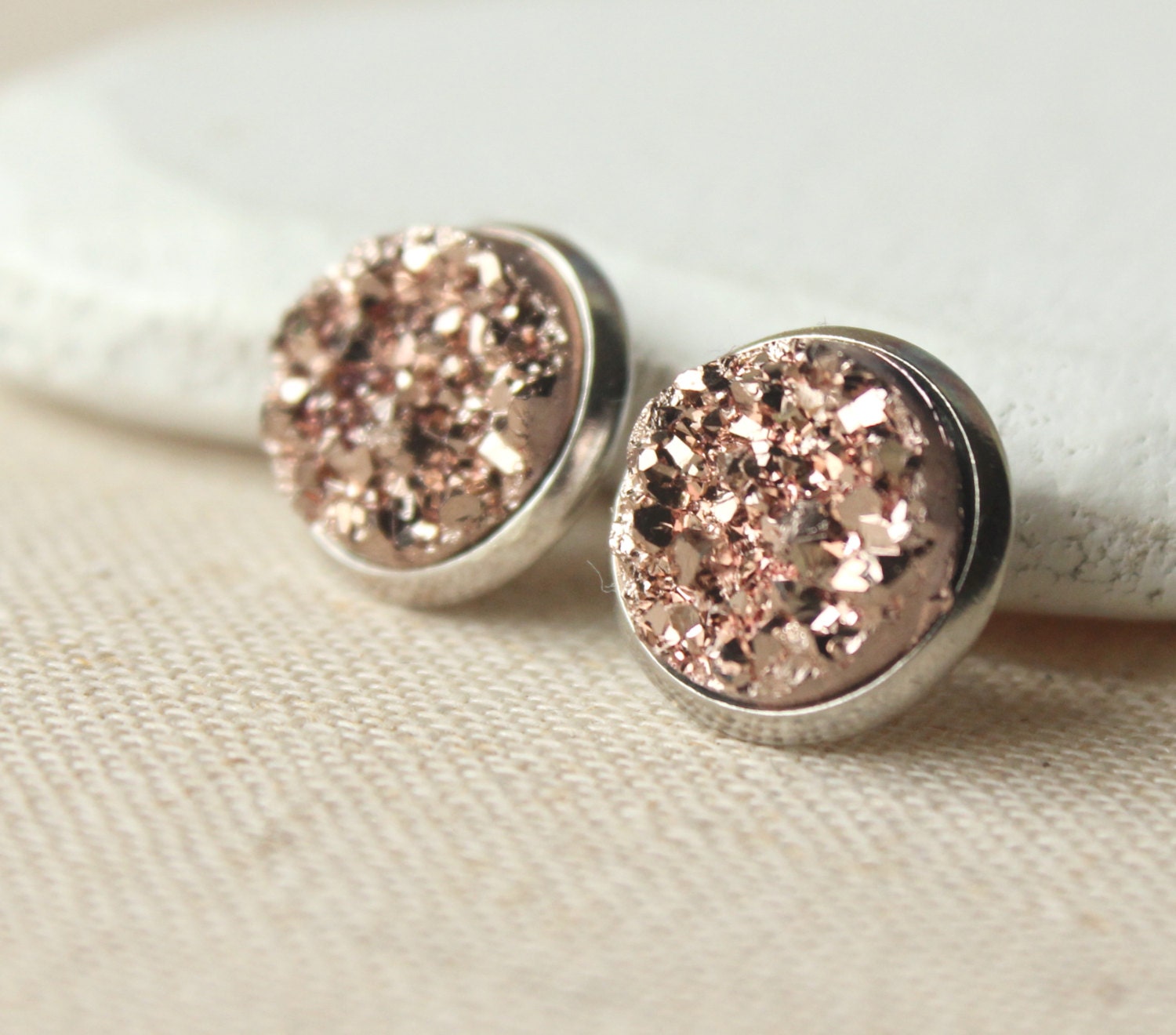 Rose Gold Druzy STUD Earrings or CLIP ons Druzy Jewelry 12mm