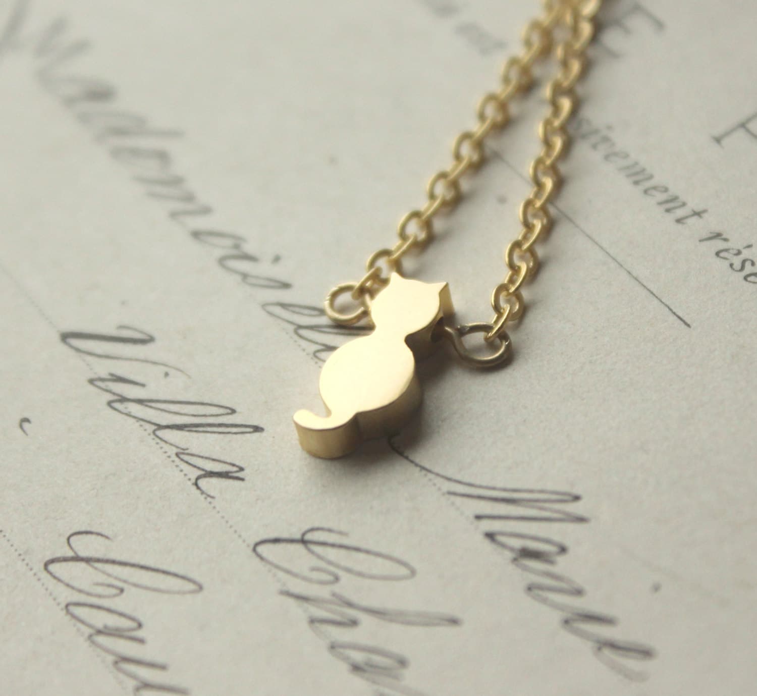 Gold cat necklace tiny little cat necklace matte gold plated Etsy