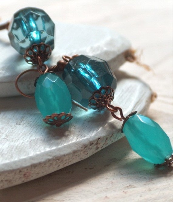 Items similar to Deep Teal ClipOn Earrings or WIRES Sea Blue vintage