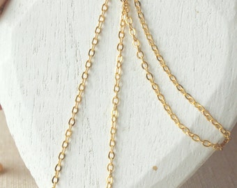 Very fine 1.5mm Gold chain necklace, anti tarnish, choose 14" - 40" inch small oval links, plated flat cable link, tiniest gold chain SF171