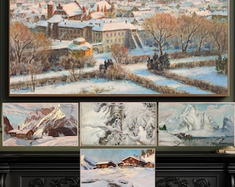Frame TV Art Winter Holiday Snow Winter Wonderland Villages Digital Download (Set of 5)