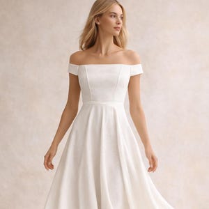 Patron de couture de robe midi Bella, robe de mariée à épaules dénudées (Patron PDF)