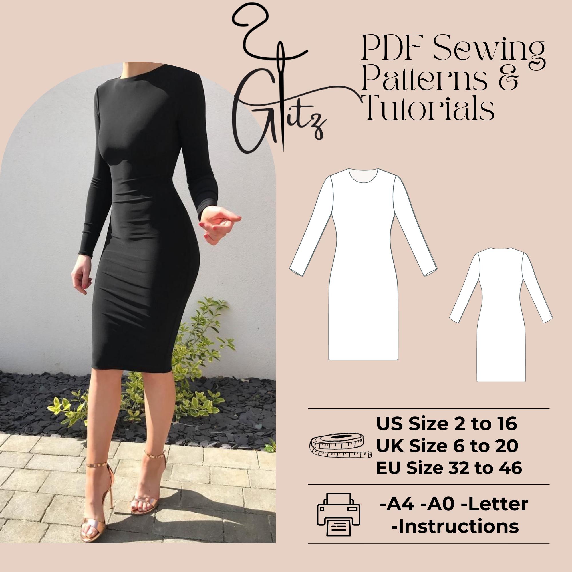 Bodycon Dress Sewing Pattern, Long Sleeve (PDF Pattern, US 2-30/XS-5XL) -  Etsy