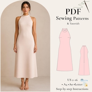 Rosie Halter Neck Midi Cocktail Dress Pattern PDF Digital Sewing Pattern