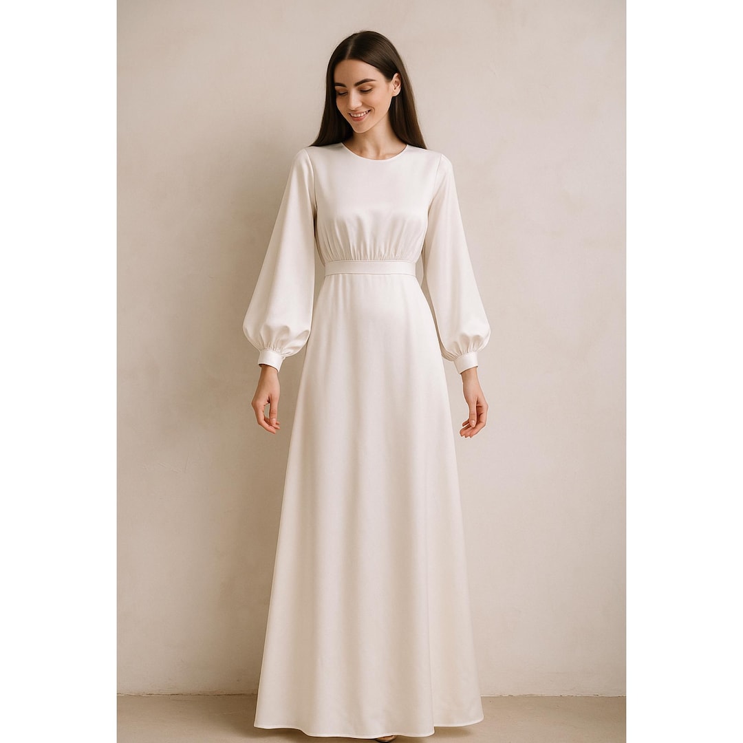 Maxi Dress Sewing Pattern, Long Puff Sleeve (PDF Pattern) - Etsy Israel