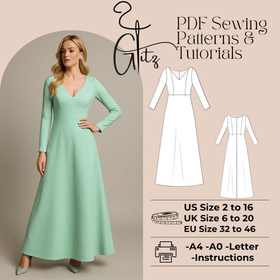 Long Evening Dress Sewing Pattern, Bridesmaid Gown (PDF Pattern) - Etsy
