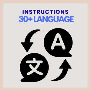 Peut inclure: Image avec le texte "INSTRUCTIONS 30+ LANGUAGE" en bleu. L'image présente un diagramme circulaire avec des flèches et des bulles contenant la lettre "A" et un caractère chinois.