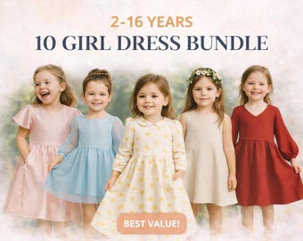 10 Girls Dress Sewing Patterns Bundle PDF – Kids Dress Patterns Pack, Easy Sewing Pattern, Toddler & Child Dress, A4 A0 US Letter