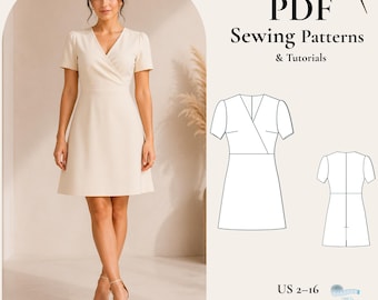 v neck skater dress pattern V-neck Skater Dress PDF Sewing Pattern: Women's A-line Mini Dress