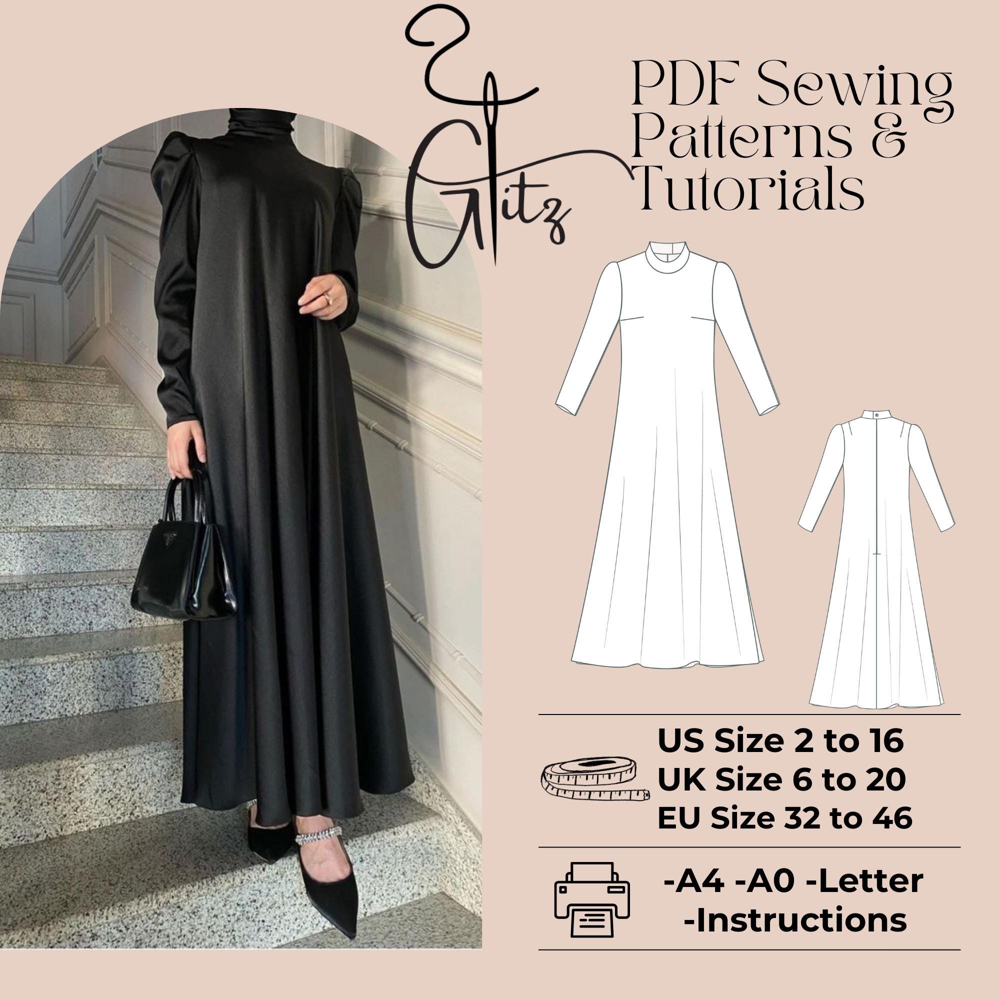 Long Sleeve Maxi Dress Sewing Pattern: Modest Abaya, Hijab (PDF Pattern) - Etsy Long Sleeve Maxi Dress Sewing Pattern: Modest Abaya, Hijab (PDF Pattern) - Etsy