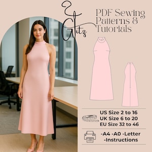 Rosie Halter Neck Midi Cocktail Dress Pattern PDF Digital Sewing Pattern