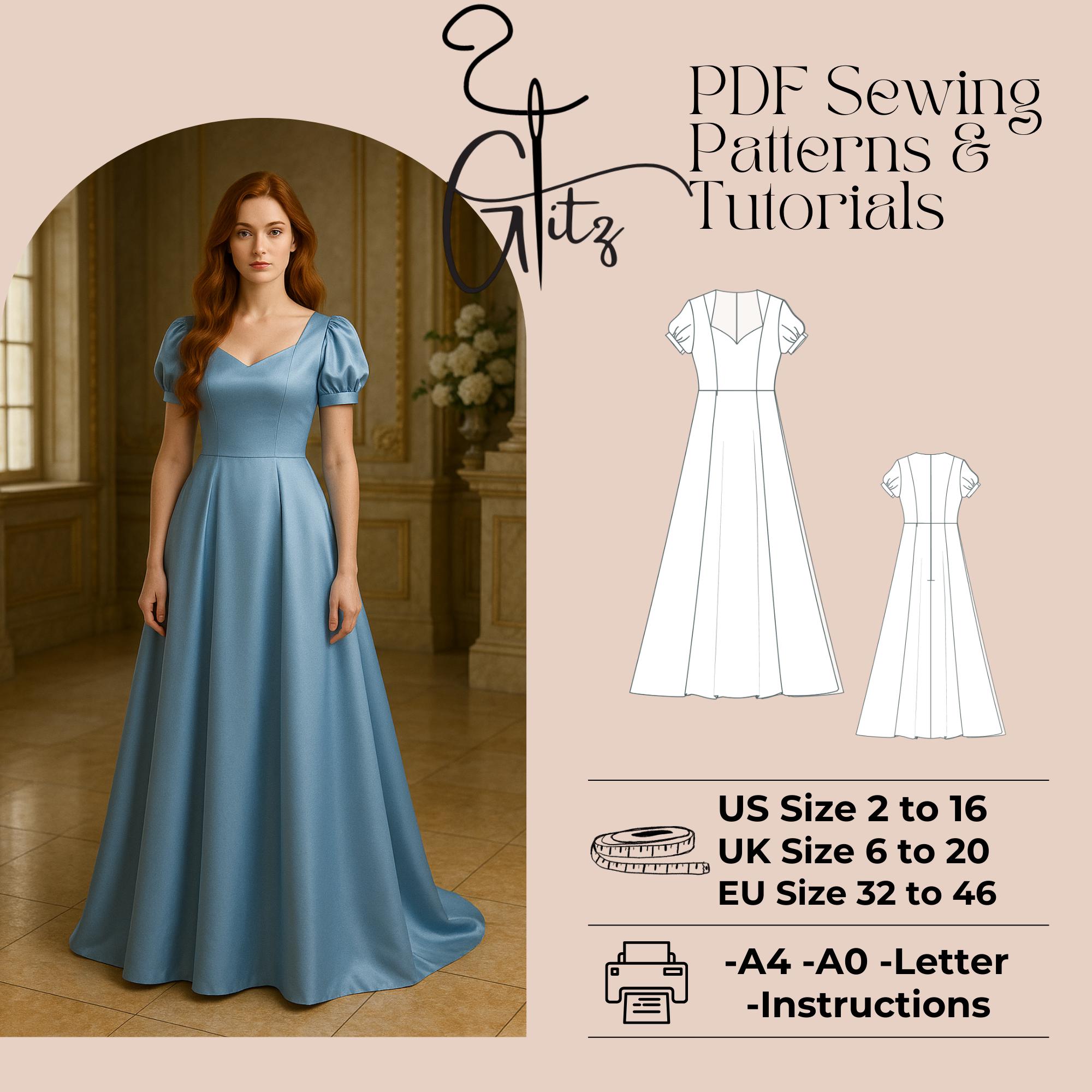 Puff Sleeve Maxi Dress Sewing Pattern: Sweetheart Neck, Bridal Gown (PDF  Pattern) - Etsy