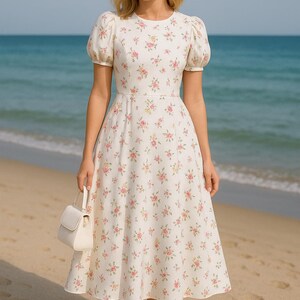 Patrón de costura para vestido midi con mangas abullonadas, estilo cottagecore (PDF digital)