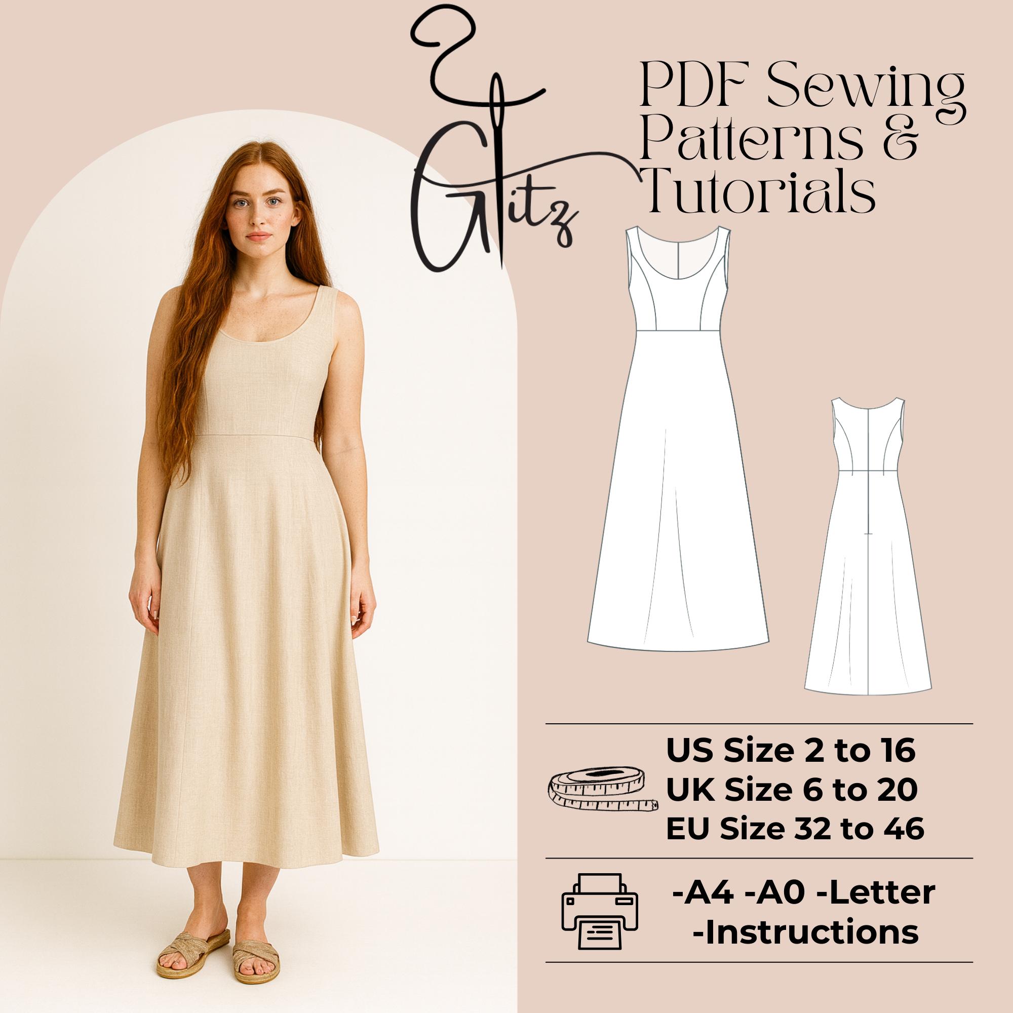 Linen A-line Summer Dress Sewing Pattern (PDF)