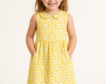 Peter Pan Collar Girls Dress Sewing Pattern (PDF) Sleeveless Gathered Summer Dress