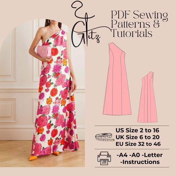 One Shoulder Maxi Tent Summer Dress Sewing Pattern PDF Prom Dress - Etsy