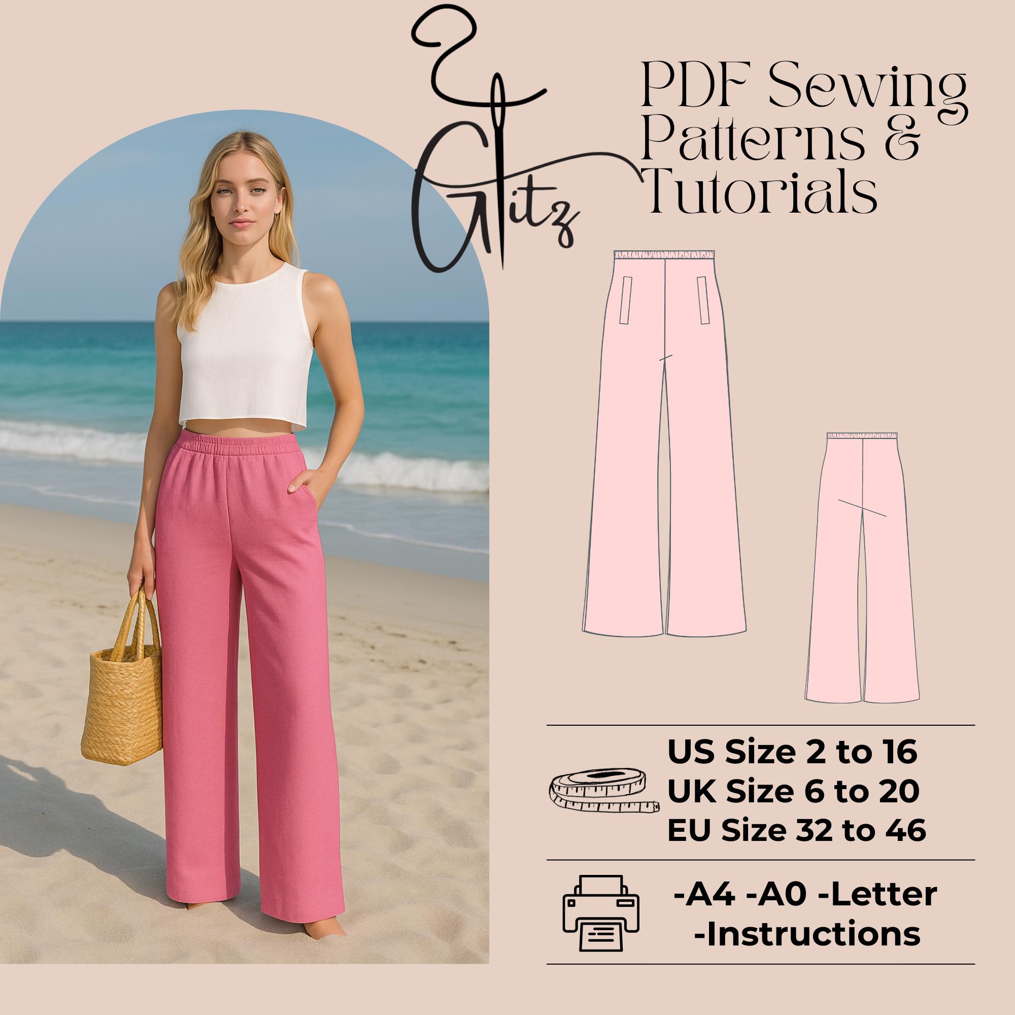 Elastic Waist Summer Pants Sewing Pattern Simple Pants Pattern Linen Pants with Pocket