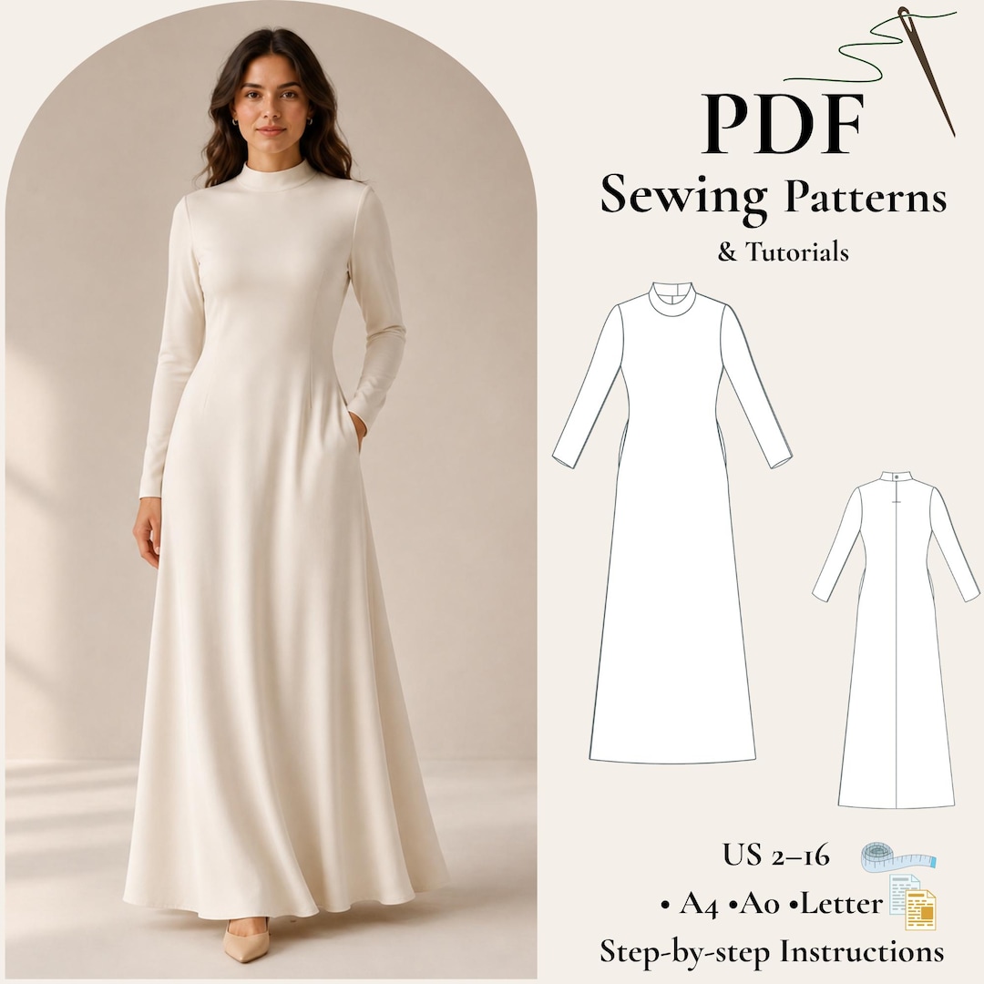 long straight cut dress patterns McCall's 3470 Misses' Straight Cut Dress With Jewel Neckline, Long Sleeves, Front Inset, Back Zip 80's Sewing Pattern Size 14 16 18 20