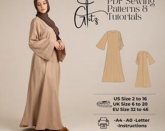 Long Flared Sleeve Maxi Dress Sewing Pattern (PDF Pattern)
