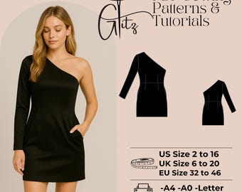 One Shoulder Mini Dress Sewing Pattern (PDF)