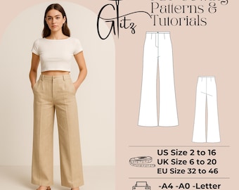Summer Linen Pants Sewing Pattern Women Pants Pattern Trousers Pattern Easy Sewing Pattern