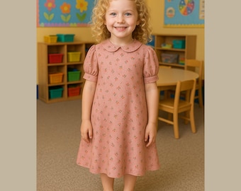 Girls Peter Pan Collar Dress Sewing Pattern, Cottagecore Kids (PDF Pattern)