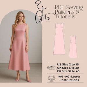 Alia Satin Maxi Aftonklänning Symönster PDF Digitalt Mönster