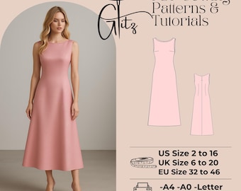 Alia Satin Maxi Evening Dress Sewing Pattern PDF Digital Pattern