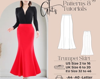 Trumpet Skirt Sewing Pattern, Easy DIY (Digital Download)