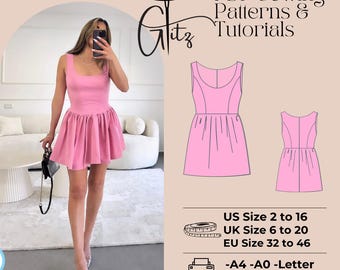 sleeveless skater dress pattern ARABELLA Dress - Skater dress | flairy dress pattern | mini dress | Women sleeveless | straight neckline| one piece