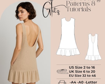 Backless Linen Mini Dress Sewing Pattern (PDF)