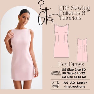 Eva Mini Dress Pattern, Boat Neck Dress Sewing Pattern, A-Line Dress Pattern, Sleeveless Dress,Elegant Dress Pattern, Digital Sewing Pattern