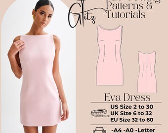 Eva Mini Dress Sewing Pattern, Boat Neck A-Line, (Digital Download)