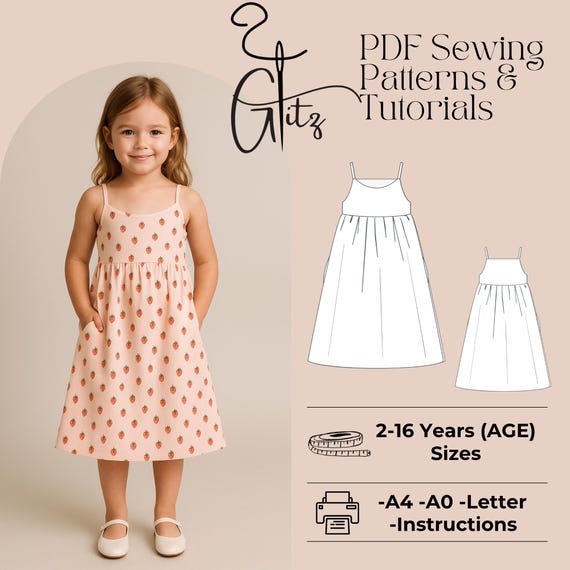 Girls' Summer Dress Sewing Pattern, Gathered Straps (PDF) - Etsy Girls' Summer Dress Sewing Pattern, Gathered Straps (PDF) - Etsy