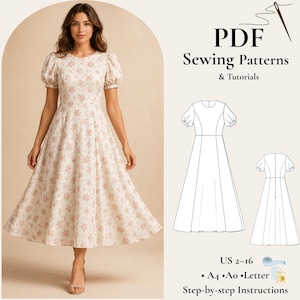 cottagecore dress pattern pdf Everlyn Dress Pattern, Cottagecore Dress Pattern, Digital PDF Sewing Pattern, Women Summer Dress, Us Letter-a4-a0 Format, Size XS-4XL