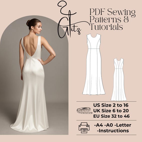 Open Back Mermaid Wedding Dress Sewing Pattern (PDF) - Etsy Singapore Open Back Mermaid Wedding Dress Sewing Pattern (PDF) - Etsy Singapore